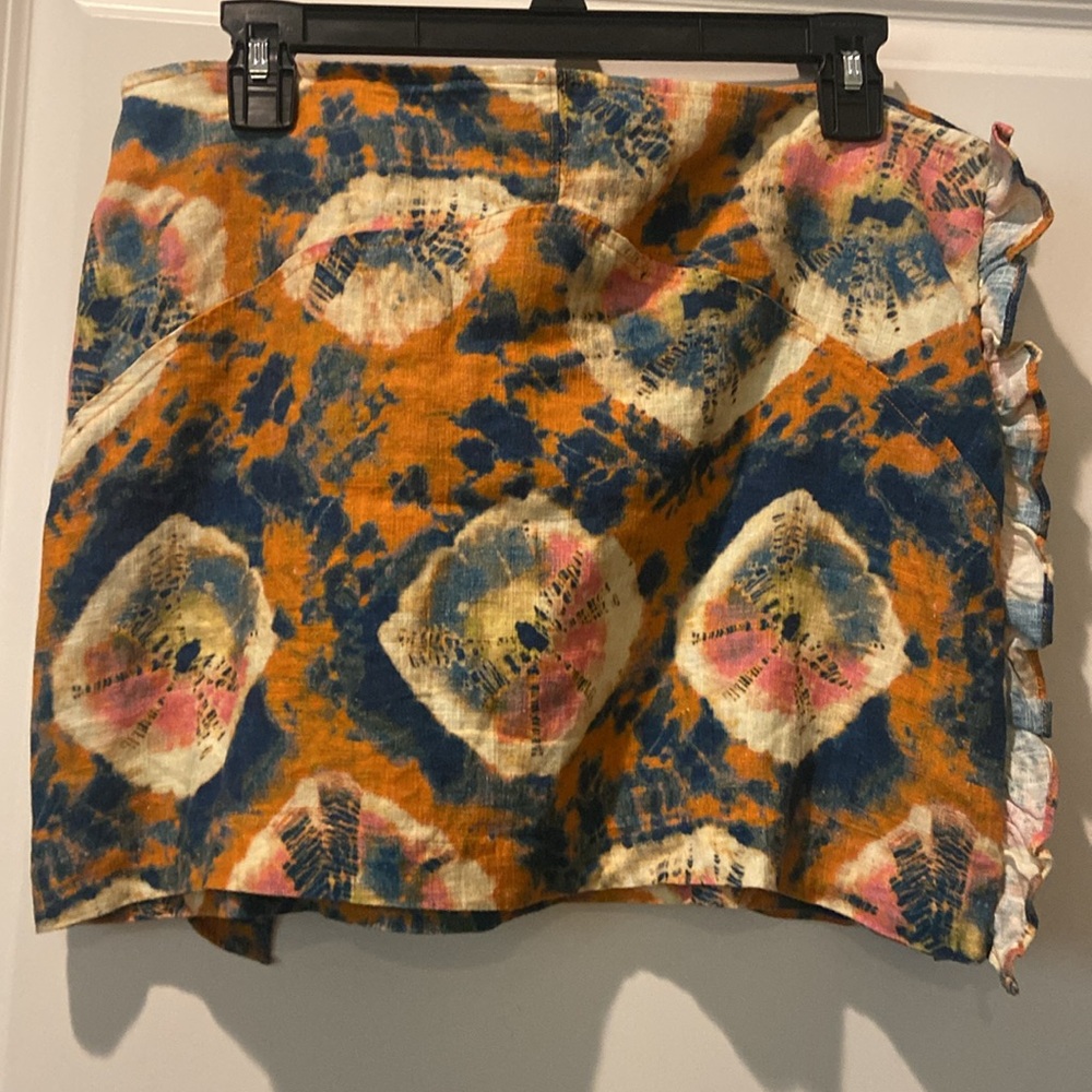 Free People Orange Tie-Waist Floral Wrap Mini Skirt - Picture 5 of 9
